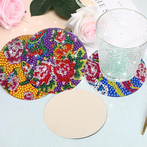 8 Pcs Diamond Art Painting Coasters with Holder,Chinese Traditional Northeast Flower Diamond Art Kits,DIY Diamond Art Painting Kits for Beginners,...