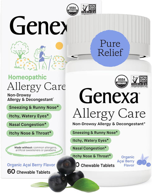 Genexa Allergy Care for Adults | Non-Drowsy, Allergy & Decongestant Relief | Delicious Organic Acai Berry Flavor | Homeopathic Remedy Made Clean |...