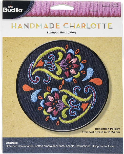 Bucilla Stamped Embroidery Kit, 6-Inch, Denim Bohemian Paisley......