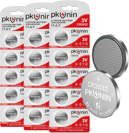 PKUNIN CR2032 Lithium 3V Coin Battery, CR2032 3V Battery for Key Fob, CR2032 Lithium Battery, 2032 Battery 15 Pack...
