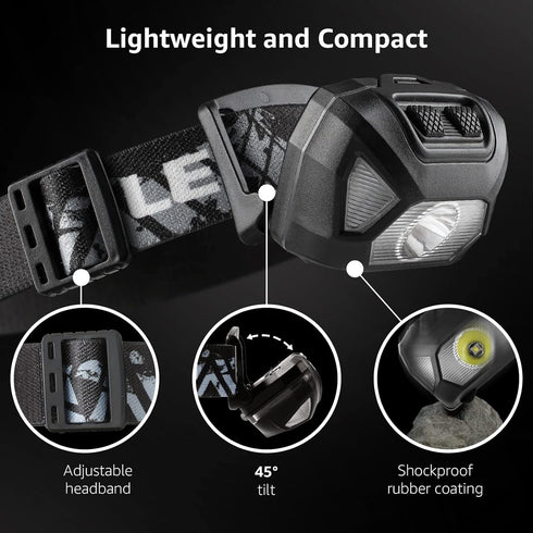 LE 320015 Battery Powered Headlamp - 1500Lux Super Bright LED Head Lamp with Red Light, IPX4 Waterproof Headlights for Outdoor Camping, Hiking, Hu...