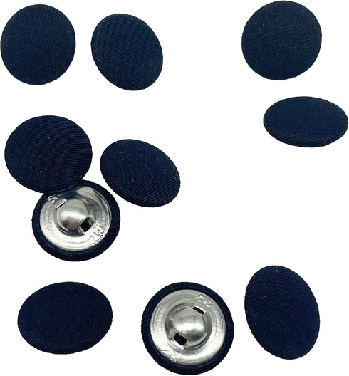 Navy Blue Fabric Cloth Covered with Metal Shank Round Buttons for Suits Gowns Blouses Shirts DIY Sewing 18mm(3/4 Inch) 10Pc...