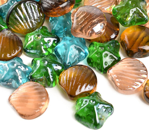 Seashell Starfish Glass Vase Filler Decorative Stars Shells Shape Premium Glass Beads Gems Aquarium Pebbles Decorative Table Scatter Decor 1.3 LB ...