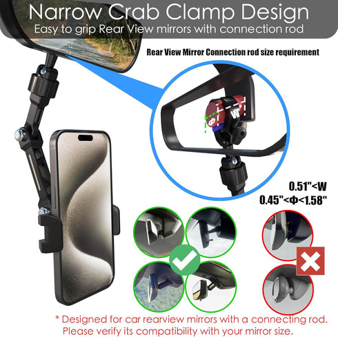 Rear View Mirror Phone Holder for Your Car Aluminum Alloy Arm Multi-Angle Adjustment,Rotatable Universal Cell Phone Car Mount for 4-7 Inch iPhone ...