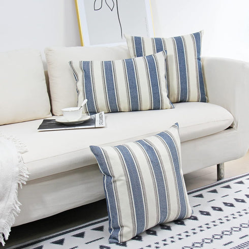 JOJUSIS Stripe Throw Pillow Covers Farmhouse Pillowcases Pack of 2 20 x 20 Inch Blue...
