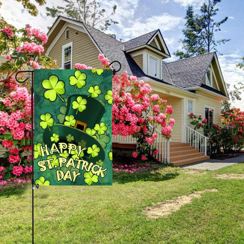 Anley Double Sided Premium Garden Flag, Happy St. Patrick's Day Green Hat with Clover Decorative Garden Flags for Home Decor - Weather Resistant &...