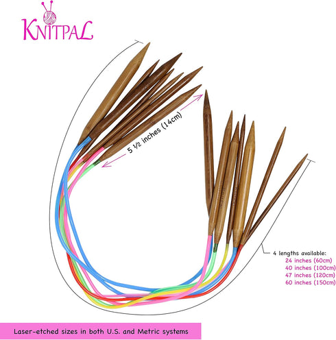 KnitPal 40 Inch (100cm) Bamboo Circular Knitting Needles Set - 16 Pairs, Sizes: US 0-17 (2mm-12mm) - Circular Knitting Needles with Pouch & eBook ...