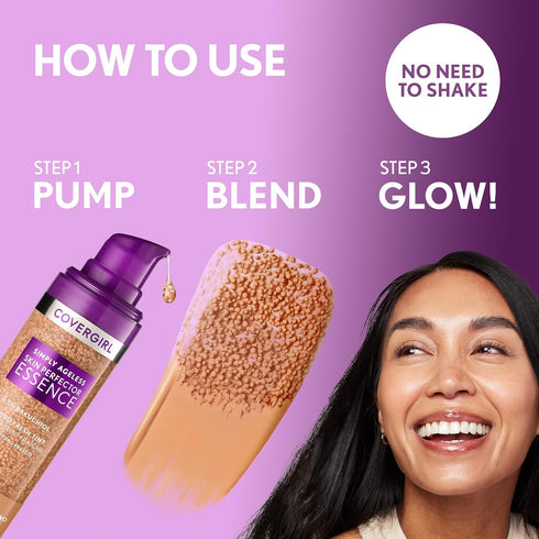 Covergirl Simply Ageless Skin Perfector Essence Foundation, 20 Light, Tinted Skin Perfector, Skincare Makeup Hybrid, Sheer Tint, Radiant Finish, S...