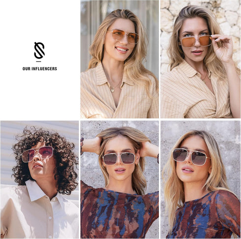 SOJOS Retro Square Aviator Sunglasses Womens Mens Double Bridge Metal Sun Glasses SJ1176...