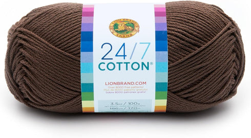 Lion Brand Yarn Lightweight 24/7 Cotton Yarn for Knitting, Crocheting, and Crafts, Café Au Lait, 1 Pack...