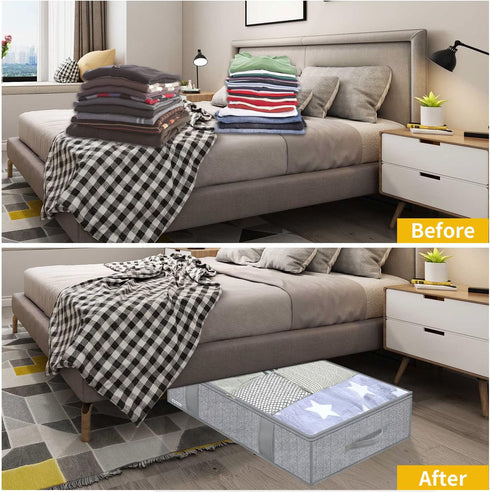 Onlyeasy Large Underbed Storage Bags Organizer Container (2 Pack) with 4 Handles and 2 Sturdy Zippers, Blankets Clothes Comforters Foldable Storag...