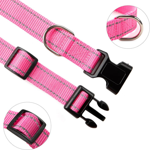 Reflective Dog Collar for Small,Medium, and Large Dogs,Ajustable Nylon Dog Collars with Quick Release Buckle,Pink M...