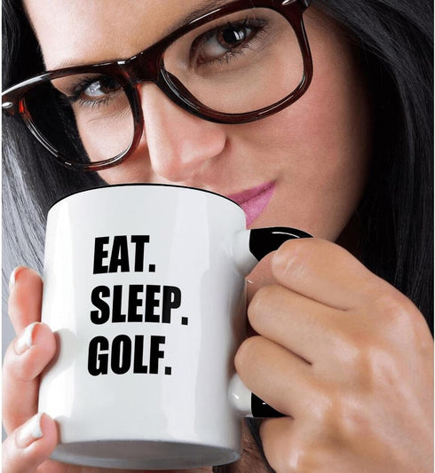 3dRose Eat Sleep Fun Text Gifts for Golfing Enthusiasts and Pro Golfers Two Tone Mug, 11 oz, Black...