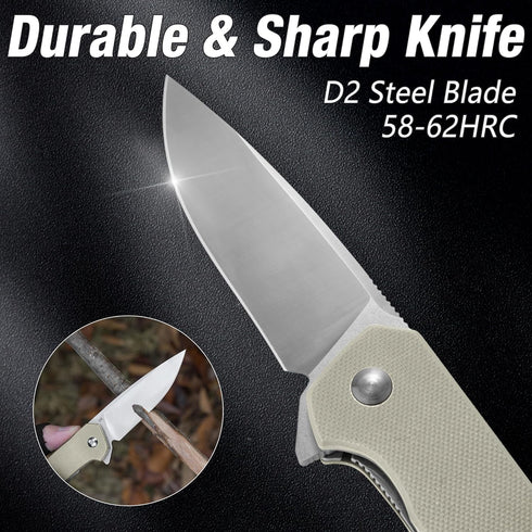 FLISSA Pocket Knife, Folding Tactical Knife with G10 Handle, D2 Blade, Liner Lock, Pocket Clip, EDC Knife for Hiking, Camping, Survival, Indoor an...