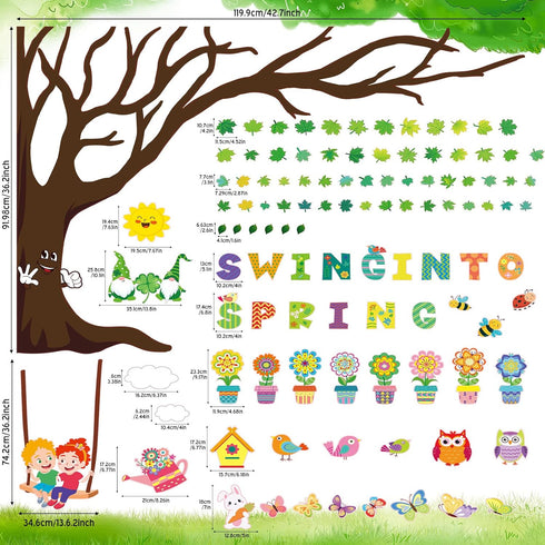 135 Pcs Spring Bulletin Board Decoration Tree Bulletin Board Decoration Bulletin Board Tree Cutout Bunny Butterfly Flower Decorations for Easter C...