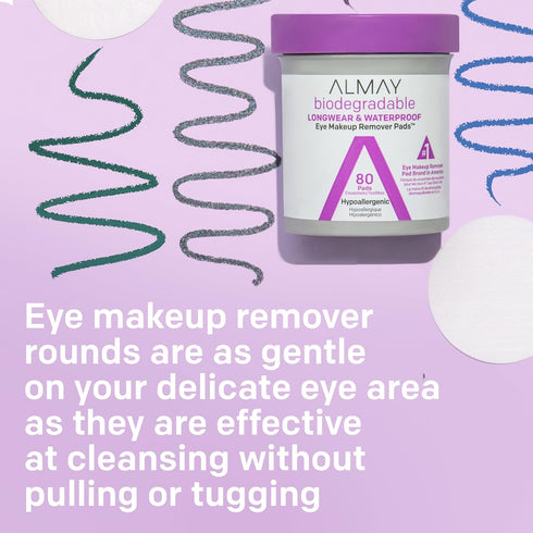 Almay Biodegradable Makeup Remover Pads, Longwear & Waterproof, Hypoallergenic, Fragrance-Free, Dermatologist & Ophthalmologist Tested, 120 count...