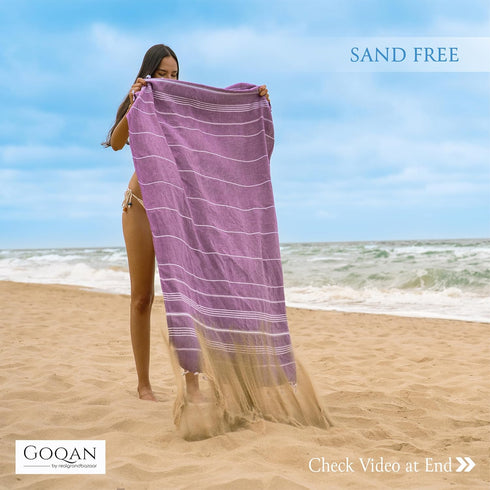 GOQAN Turkish Beach Towel Oversized 39x71 | Thin, Lightweight, 100% Cotton and Sand Free Towel is Suitable for Beach, Bathroom, Pool, Travel & Swi...