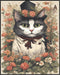 Posterizer 1 pcs- Cute black and white cat in the middle of red flowers-Art for Animal Lovers-Floral Botanical Art- Gift for Men Women Teens-Livin...
