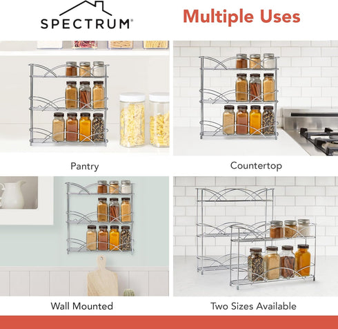 Spectrum Diversified 3-Tier Spice Rack Shelf Organizer for Kitchen Countertop, Pantry, Bathroom, or Closet with Optional Wall Mount, Black...