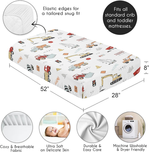 Sweet Jojo Designs Construction Truck Boy Fitted Crib Sheet Baby or Toddler Bed Nursery - Grey Yellow Orange Red and Blue Transportation...