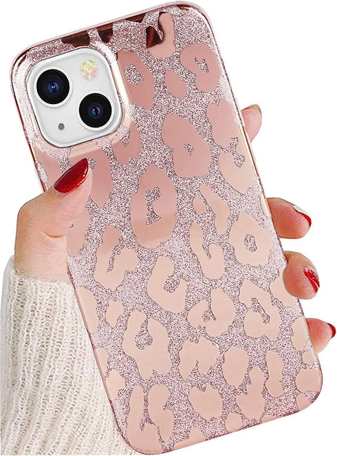 J.west Case Compatiable with iPhone 13 6.1 inch,Shiny Glitter Animal Leopard Print Pattern Exotic Pink Cheetah Design Soft TPU Slim Fit Protective...