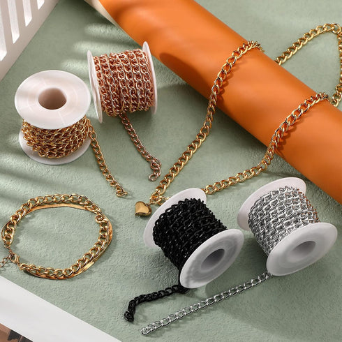 4 Rolls 39.4 Feet in Total Aluminium Curb Chains Twisted Links Curb Chain Spool Jewelry Making Chains for Bracelet Necklace Jewelry Making (Rose, ...