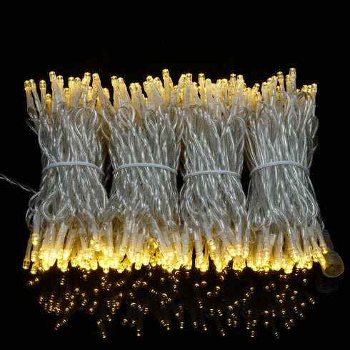 YULETIME 100 ft 300 Count Warm White LED String Lights with 8 Models Adapter, Clear Wire Wide Angle 5mm Christmas Lights (Warm White - Multimode)...