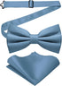 Solid Color Pre-tied Bow Tie and Pocket Square Set for Men...