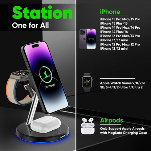 Qi2 3 in 1 Wireless Charger for iPhone?30W Supper Fast Wireless Charging Station for iPhone Apple Watch AirPods,Mag-Safe Wireless Charger Bracket ...