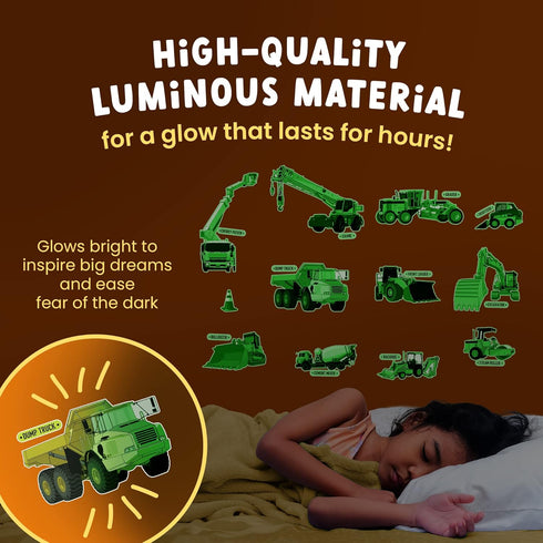 Glow in The Dark Construction Wall Stickers – 10 Large Bright Decals for Bedroom Walls and Ceilings – Glowing Sticker Decorations for Girls and Bo...