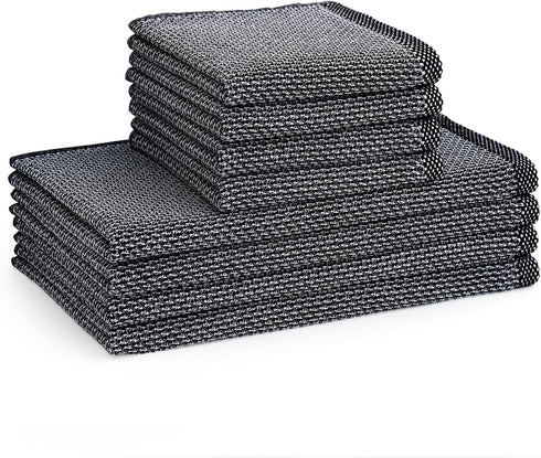 Kitchen Towels and Dishcloths Sets, 26 X 15 Inch and 12 X 12 Inch, Set of 8, Soft and Super Absorbent Dish Towels for Drying Dishes, Black with Wh...