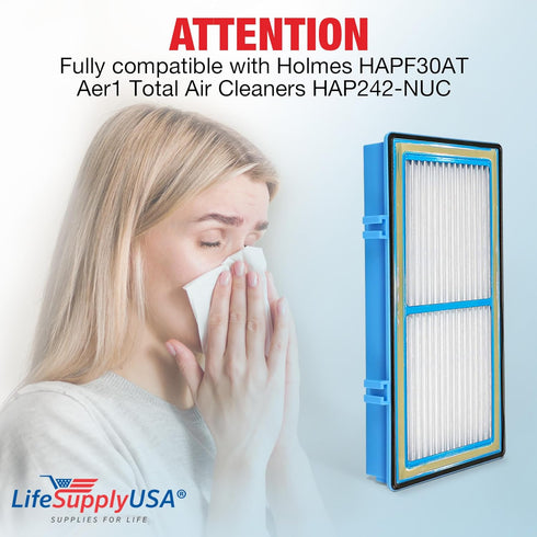 LifeSupplyUSA True HEPA Filter Replacement Compatible with Holmes HAPF30AT Aer1 Total HAP242-NUC Air Purifier...