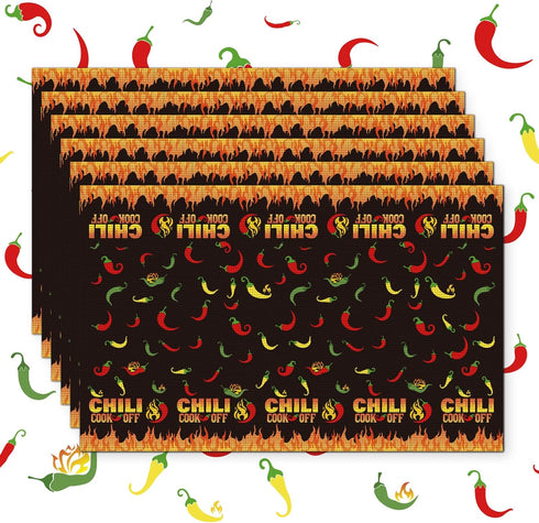 6 Pcs Chili Cook Off Placemats Chili Pepper Placemats Chili Cook Off Decorations Chili Fest and Chili Pepper Party Decoration Reversible Washable ...