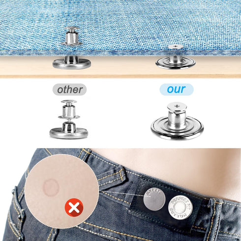 60 Sets Buttons for loose Jeans,17mm+20mm No Sew Metal Button Extenders for Jeans,10 Patterns Adjustable and Reusable Instant Jean Button Replacem...