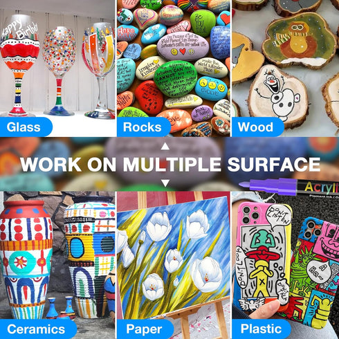 Acrylic Paint Pens Paint Markers Set of 18: Fine Point for Rock Painting Glass Wood Ceramic Fabric Metal Canvas Easter Eggs Pumpkin Kit, Drawing A...