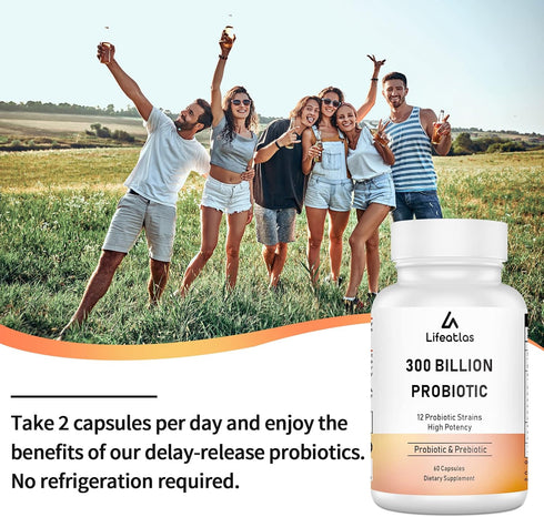 300 Billion CFU Probiotics - Probiotics for Women and Men, 12 Probiotic Strains Plus Prebiotic, for Immune & Digestive, Gut Health, Gas Bloating, ...