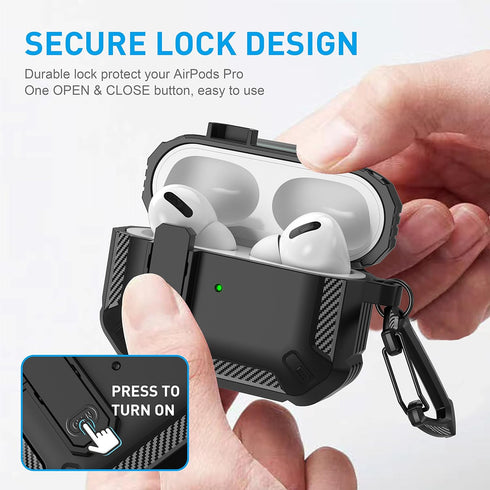 Maxjoy for AirPods Pro Case Cover with Lock, AirPods Pro 1st Generation Case for Men Military Rugged Protective Cover with Keychain Compatible wit...