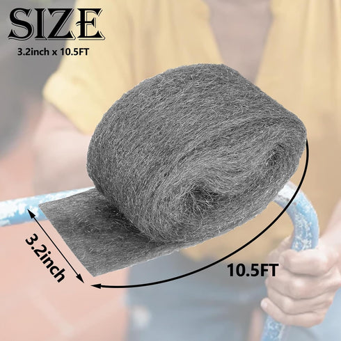 3 Pack Steel Wool Mice Control 3.2"x10.5Ft Hole Filler, for Home & Garage, DIY Bundle with Gloves & Scissors...