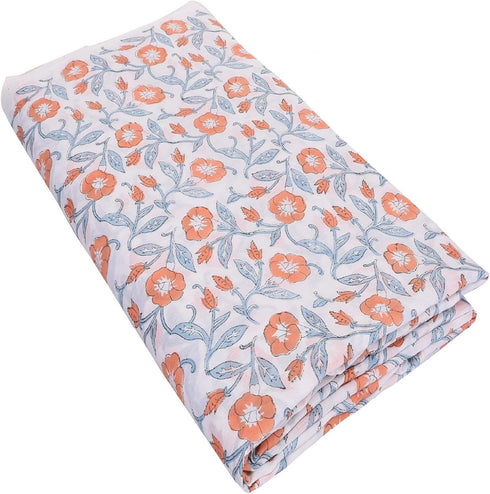Trade Star 3 Yard Hand Block Printed Fabric, 100% Cotton Running Natural Dye Sanganeri Indian Floral Print Fabric by The Yard Width 44 Inches (Pat...