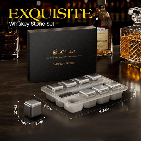 Kollea Fathers Day Whiskey Stones, 8 Packs Stainless Steel Whiskey Chilling Rocks, Reusable Ice Cube for Drinking, Cool Birthday Gift for Men Dad,...
