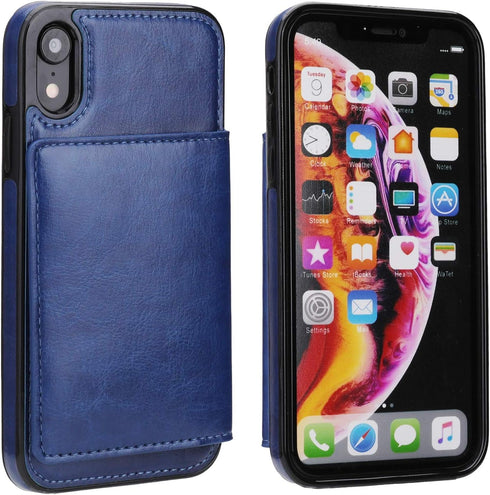 KIHUWEY Compatible with iPhone XR Wallet Case Credit Card Holder, Premium Leather Kickstand Durable Shockproof Protective Cover for iPhone XR 6.1 ...