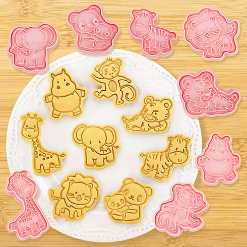 8 Pcs Cookie Cutters, 3D Cookie Cutter with Plunger Stamp, Animal Shape Cookie Molds, Embossing Plastic Biscuit Cutter Set for Kids Fondant Cookie...