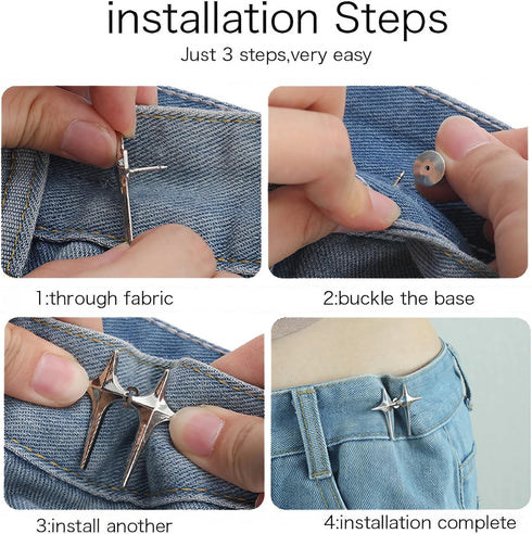 Jeans Button, 8 Sets Adjustable Star Button for Jeans, Detachable Decorative Waist Buckles, Perfect Fit Tighten Waist Adjustment Instant Button Pi...