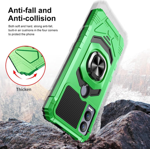TJS Compatible for Cricket Magic 5G Case, AT&T Propel 5G Case, with Tempered Glass Screen Protector, Metal Ring Magnetic Support Kickstand Heavy D...