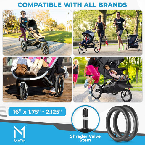 2 Inner Tube Tire Replacements 16" x 1.5/1.75/1.95/2.125 for Jogging Stroller, Compatible w/All Brands: BoB Revolution Flex/Pro/SE/SU, Graco, Go J...