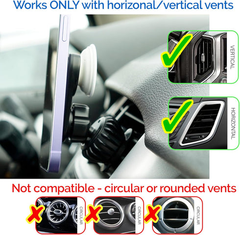 Magnetic Socket Car Mount - Phone Socket Holder for Car - Mount Holder for All Socket Grips - AC Vent Clip - 360 Rotation Ultra Stability......