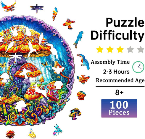 Wooden Puzzles for Adults, Magical Mushrooms Wooden Jigsaw Puzzles for Adults, Wood Puzzles Adults, Unique Animal Shape Wood Cut Puzzles, Birthday...