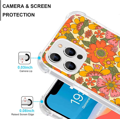 Retro Groovy Flowers Case Compatible with iPhone 13 Pro Max, 70s Hippie Floral Case for iPhone 13 Pro Max, Unique TPU Protective Phone Case...