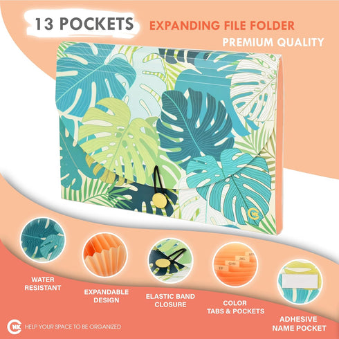 CNK File Folders Organizer with 13 Pockets Accordion Expanding Folder Documents Receipt Document Paper Pocket Filing Accordian Important expandabl...