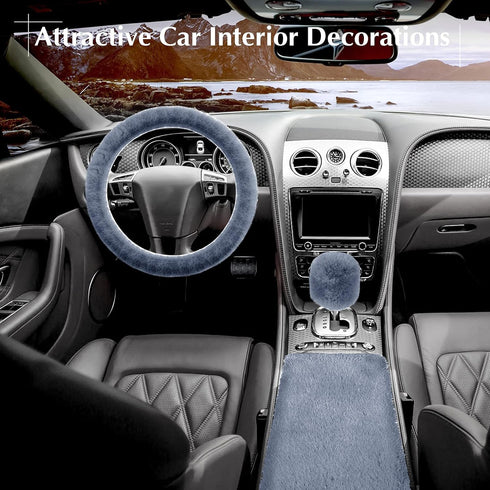 6 Pieces Fluffy Steering Wheel Covers Set for Women, Fur for Car Accessories, Fuzzy Gear Shift Cover Handbrake Center Console Seat Belt Shoulder P...